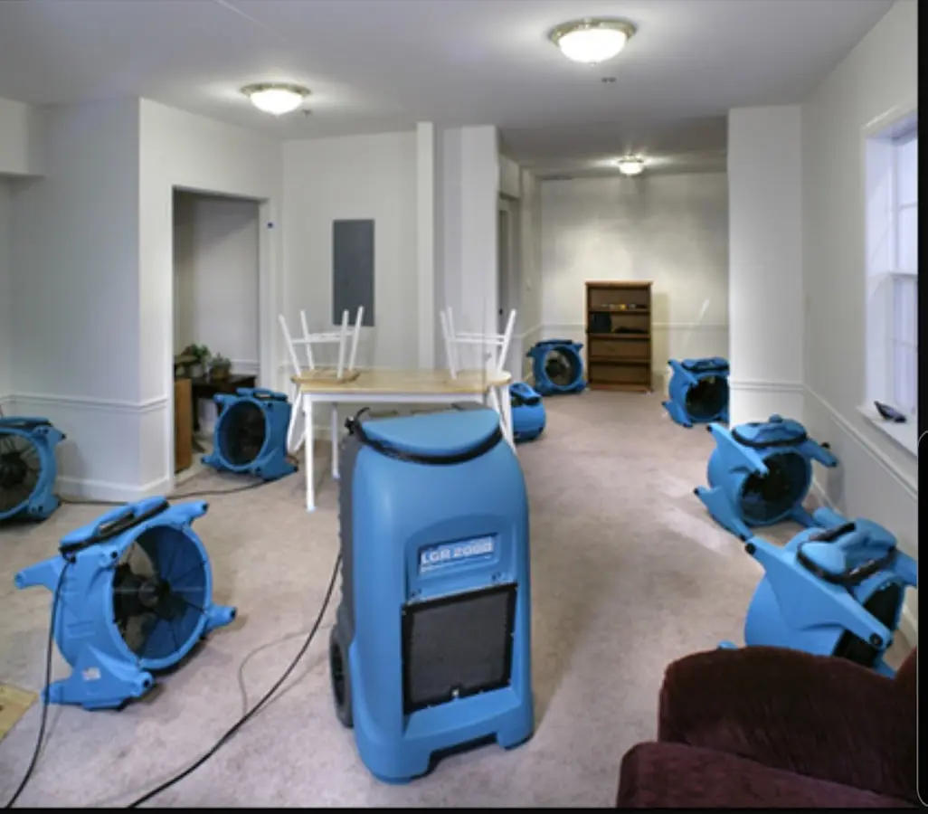 Air movers and dehumidifier setup for Water Extraction & Removal in Revere